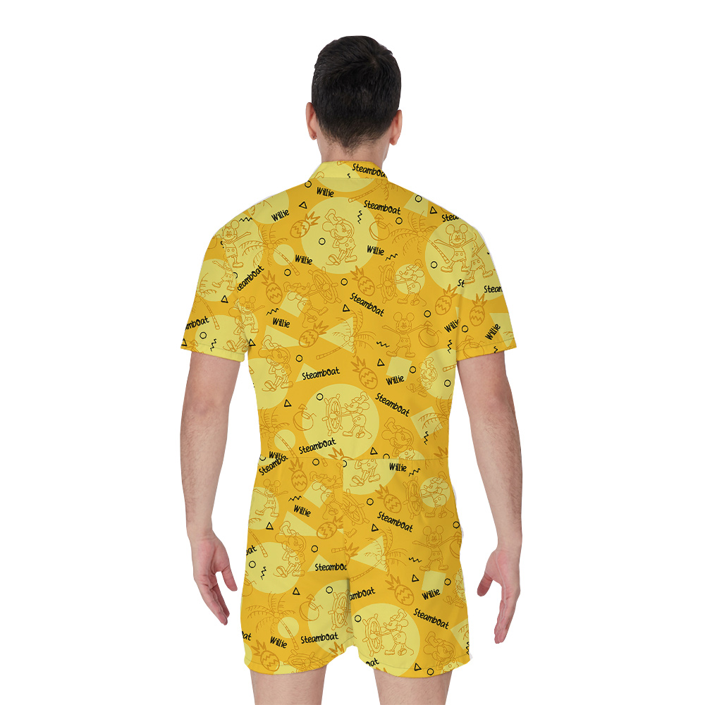 Yellow Steamboat Willie Mickey Men's Hawaiian Romper