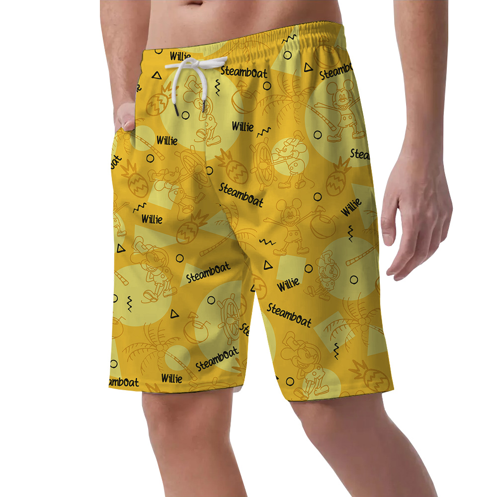 Yellow Steamboat Willie Mickey Men's Hawaiian Beach Shorts