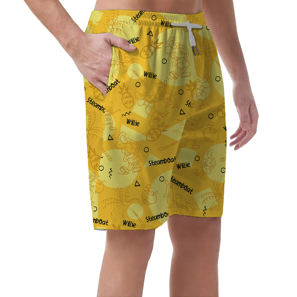 Yellow Steamboat Willie Mickey Men's Hawaiian Beach Shorts