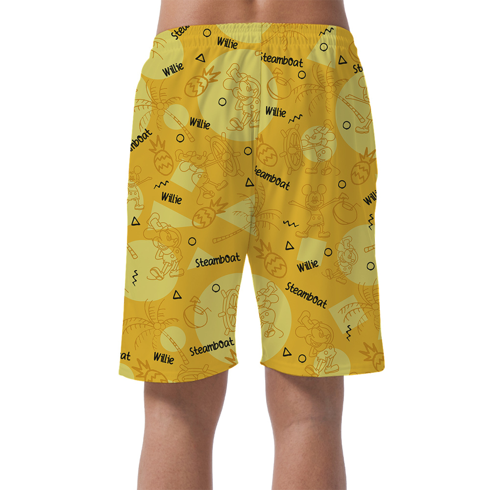 Yellow Steamboat Willie Mickey Men's Hawaiian Beach Shorts