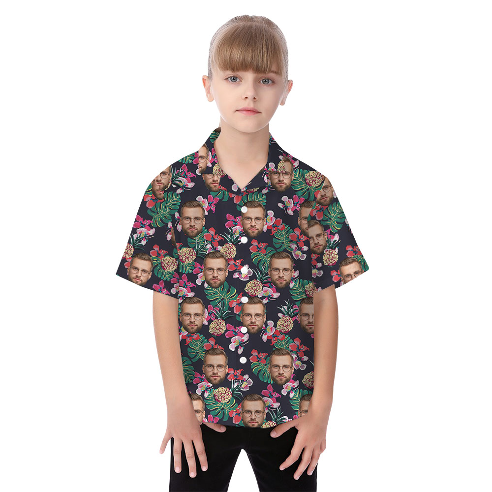 Custom Face Black Matching Hawaiian Shirt For Family