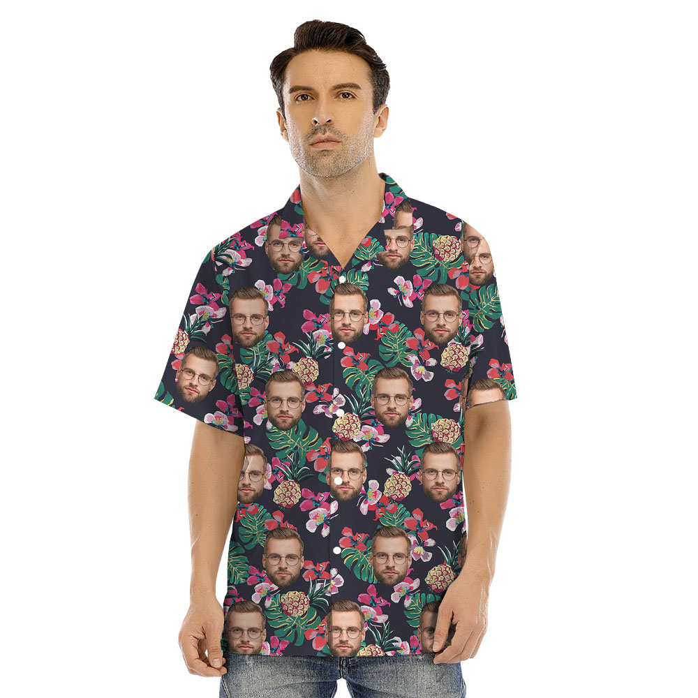 Custom Face Black Matching Hawaiian Shirt For Family