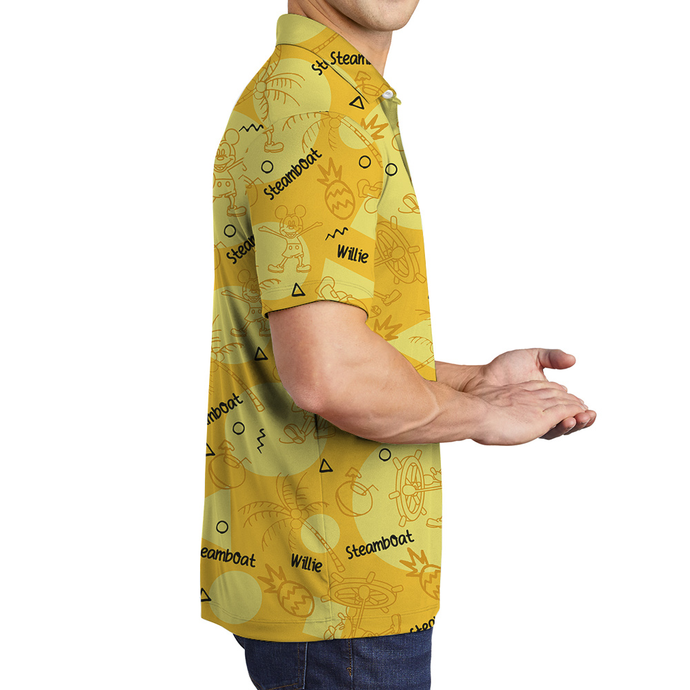 Cute Steamboat Willie Mickey Yellow Hawaiian Polo Shirt