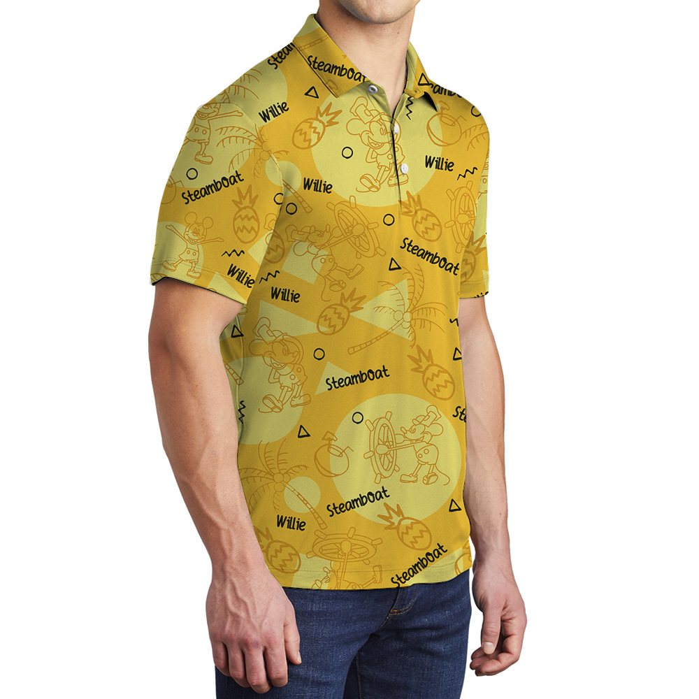 Cute Steamboat Willie Mickey Yellow Hawaiian Polo Shirt
