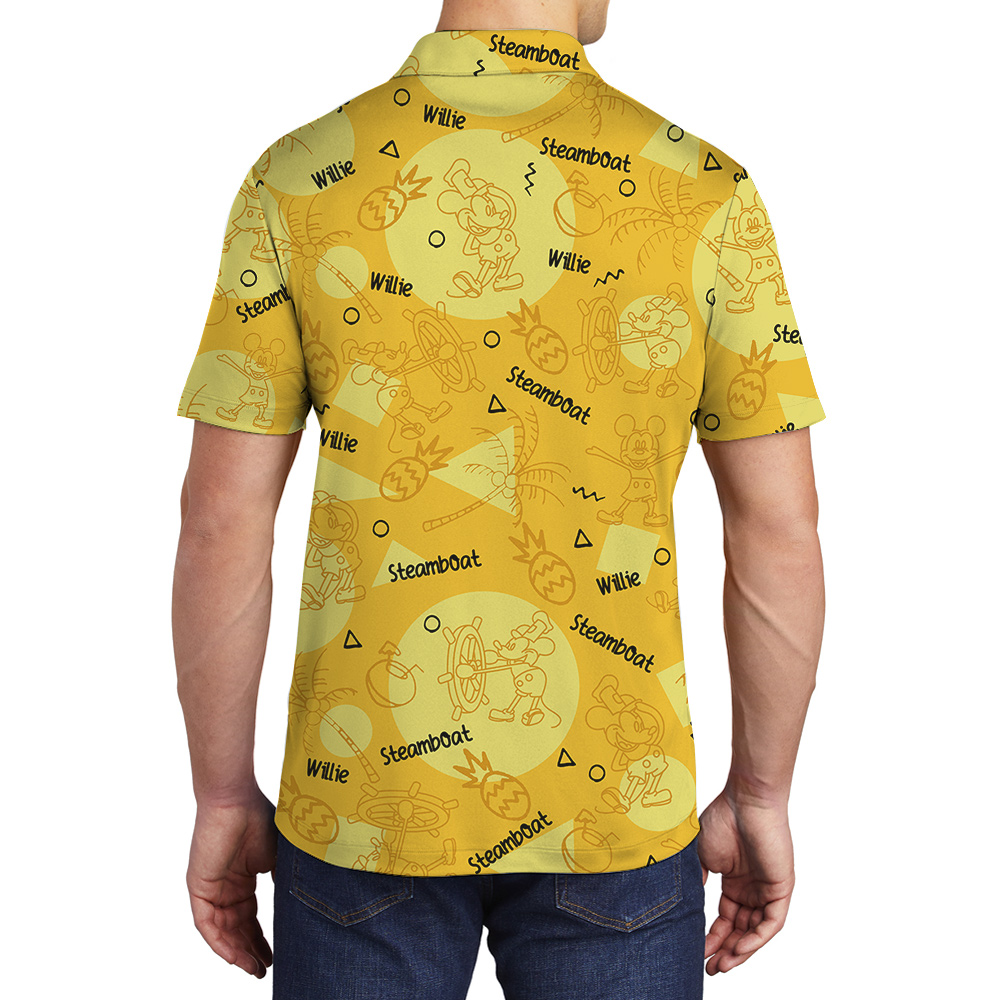 Cute Steamboat Willie Mickey Yellow Hawaiian Polo Shirt
