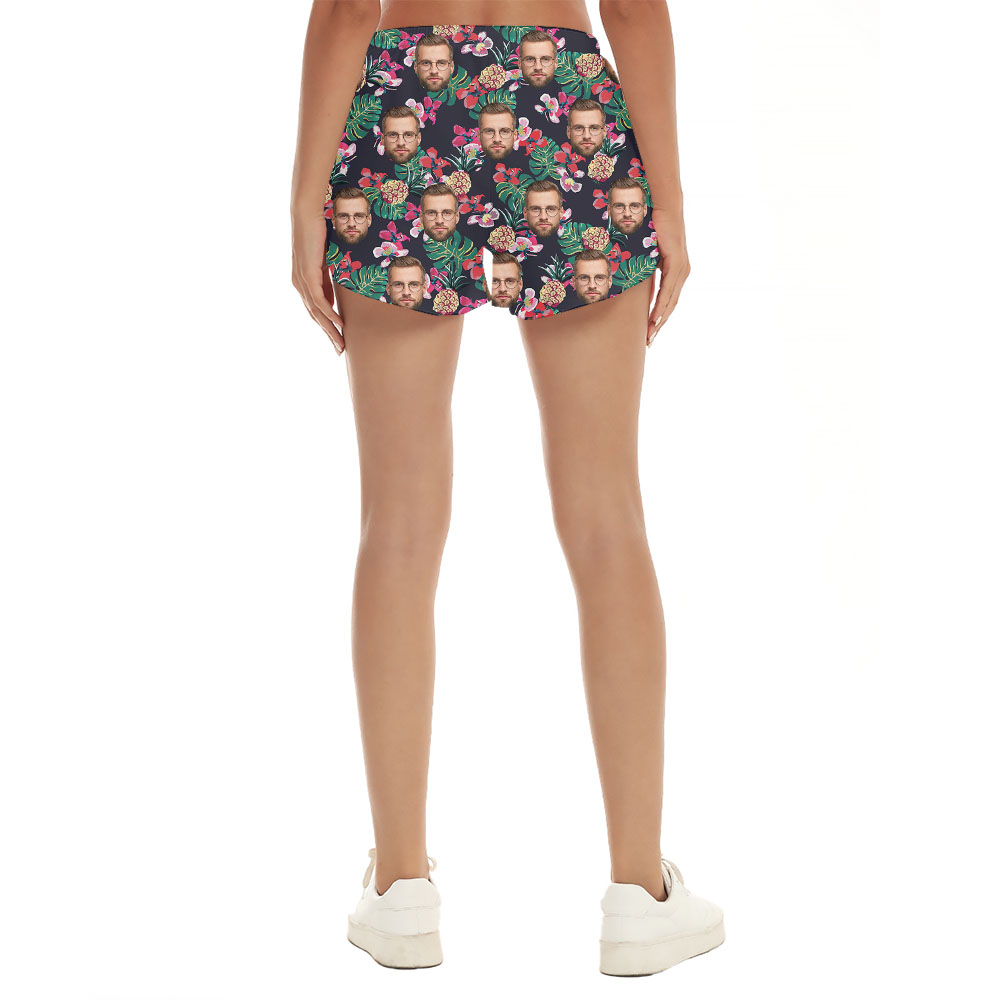 Black Women's Shorts With Custom Faces And Floral Print