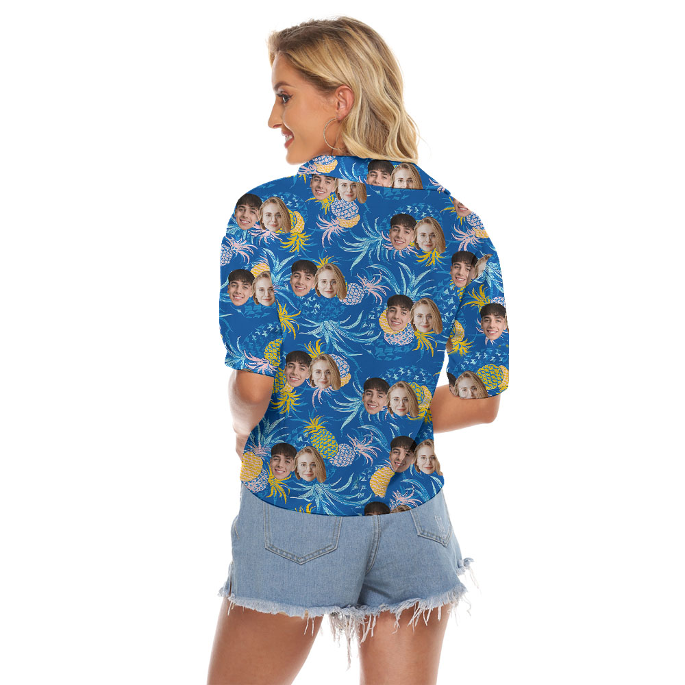 Pineapple Custom Face Blue Women's Hawaiian Shirt