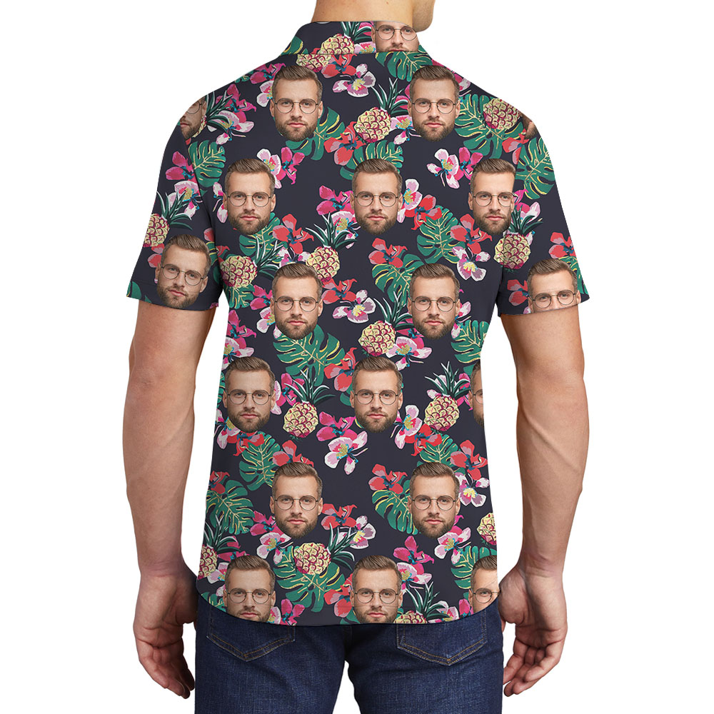 Black Pineapple Collared Polo Shirt With Faces