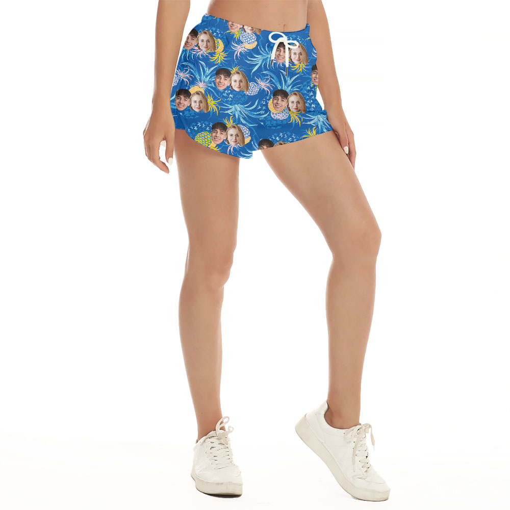 Custom Pineapple Blue Women's Shorts With Faces