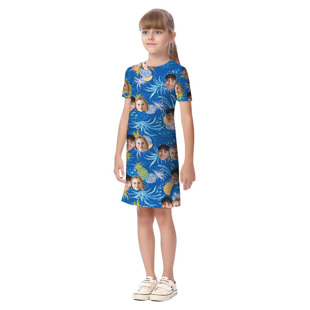 Blue Matching Family Hawaiian Shirt With Pineapple And Custom Faces