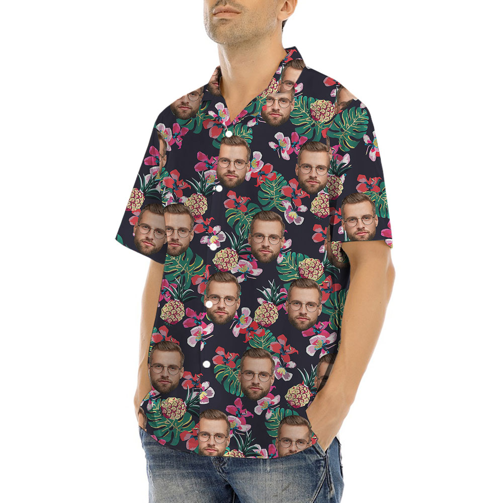Custom Face Black Hawaiian Shirt Short Sleeves