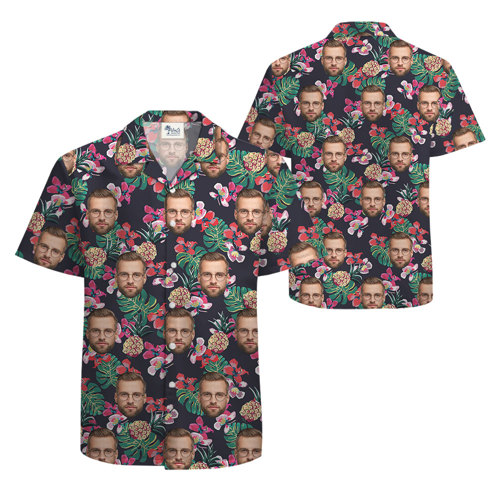 Custom Face Black Hawaiian Shirt Short Sleeves