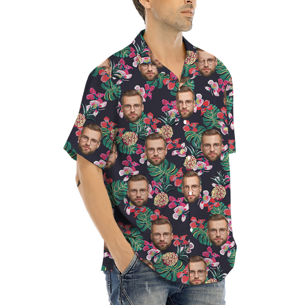 Custom Face Black Hawaiian Shirt Short Sleeves