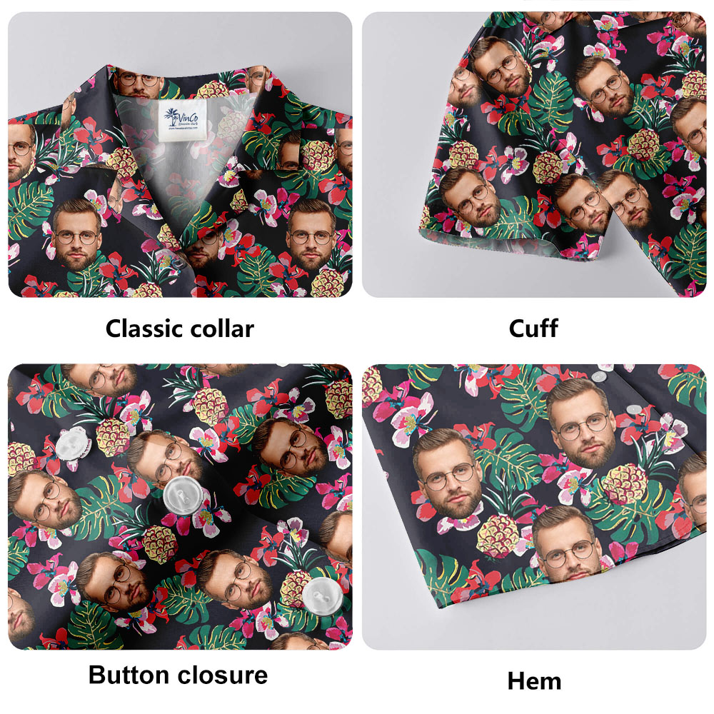 Custom Face Black Hawaiian Shirt Short Sleeves