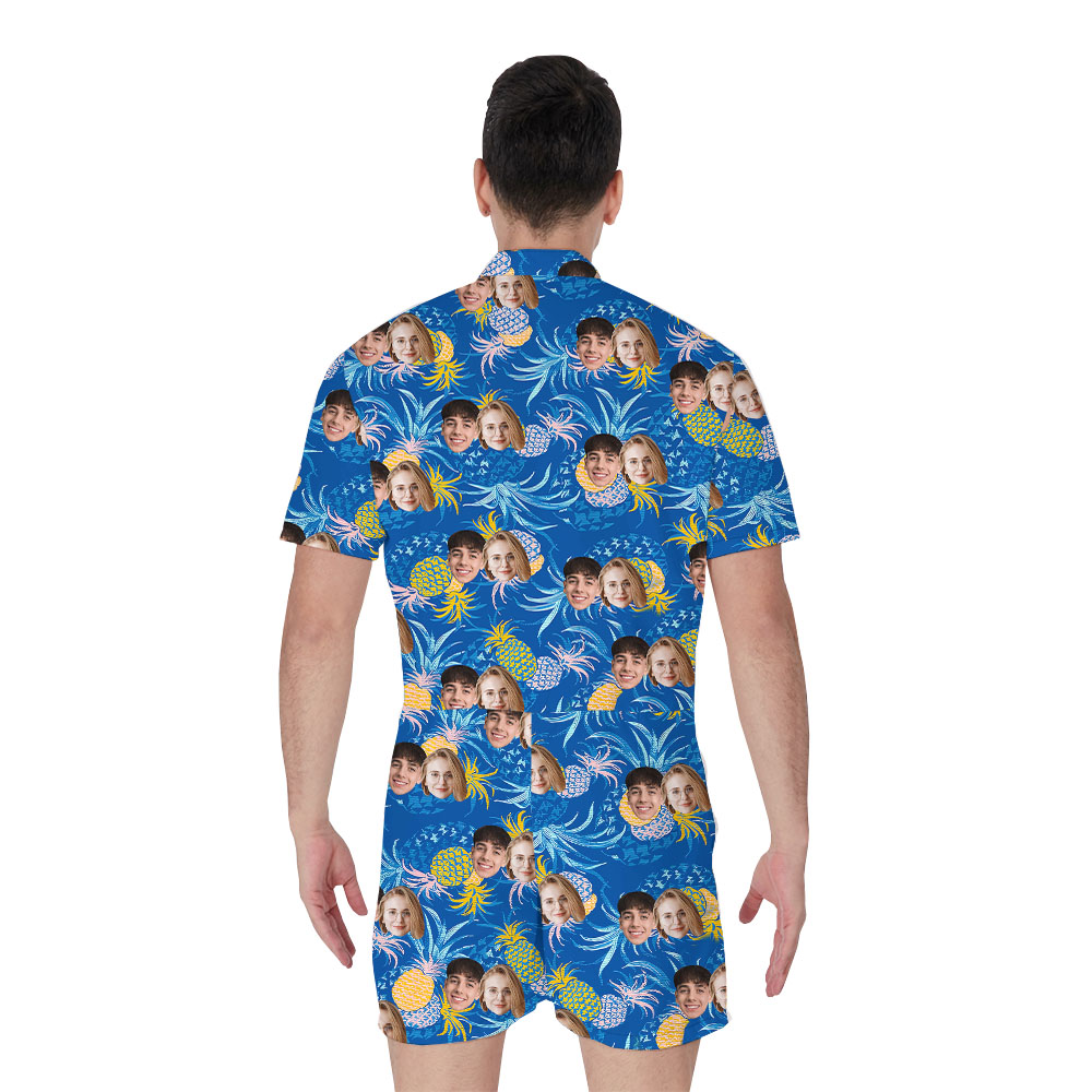 Custom 1-4 Photos Male Romper With Pineapple Print