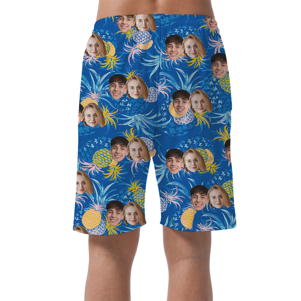 Custom Face Blue Pineapple Swim Shorts With 1-4 Faces