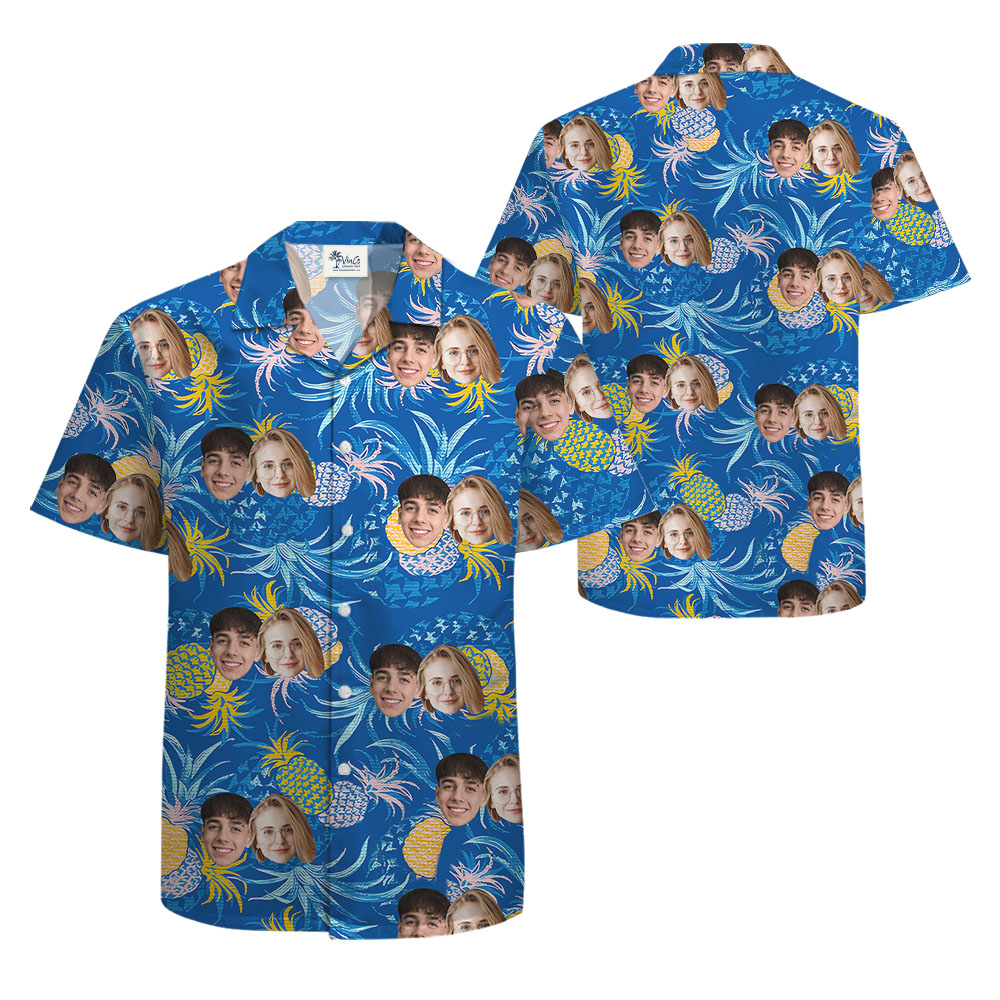 Blue Pineapple Hawaiian Shirt With Custom 1-4 Faces