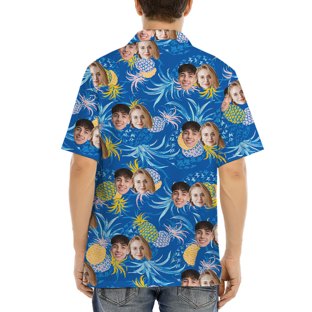 Blue Pineapple Hawaiian Shirt With Custom 1-4 Faces