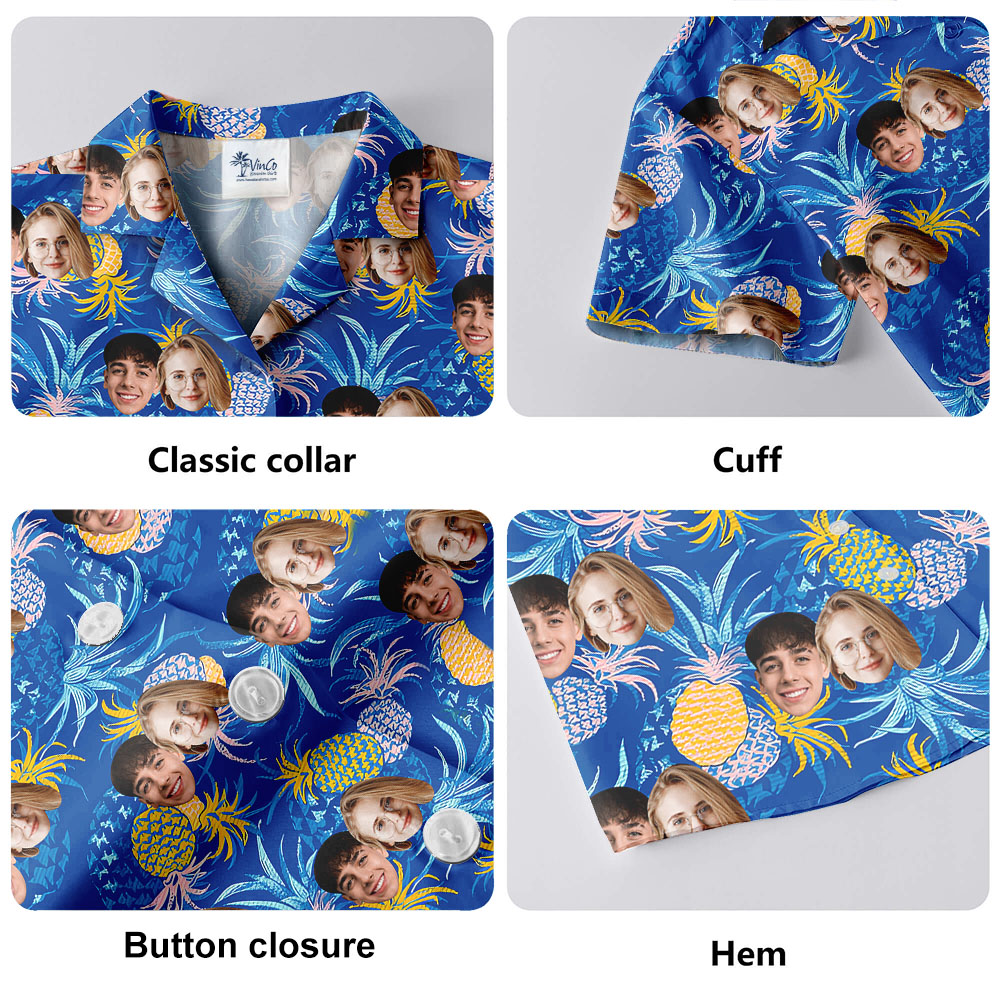 Blue Pineapple Hawaiian Shirt With Custom 1-4 Faces