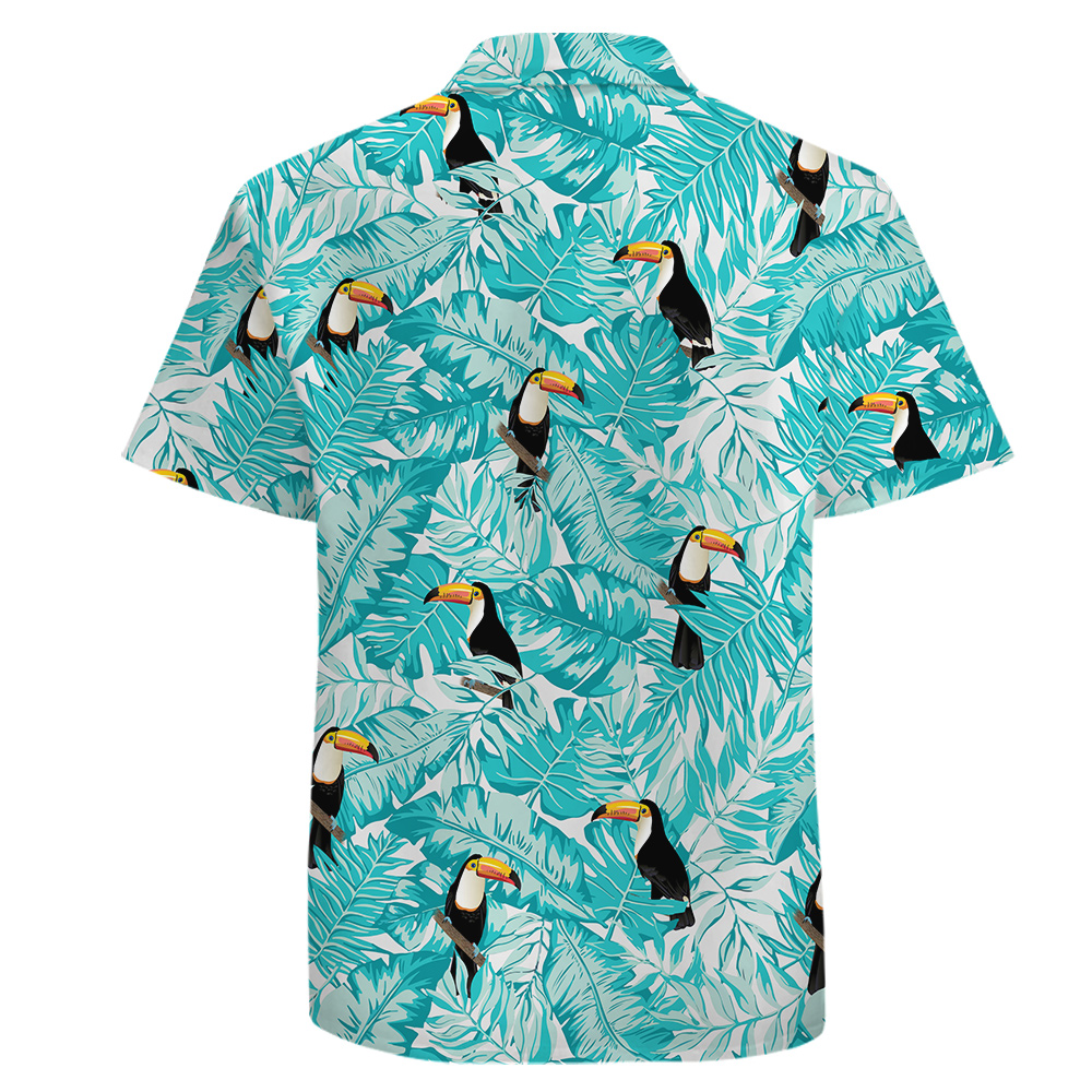 Button Up Men's Shirt, Cotton, Blue, Parrot Pattern
