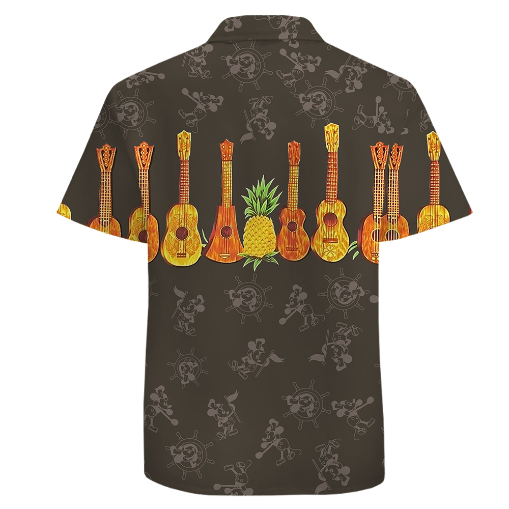 Hawaiian Cotton Button Up Shirt Mickey 1928 with Guitar
