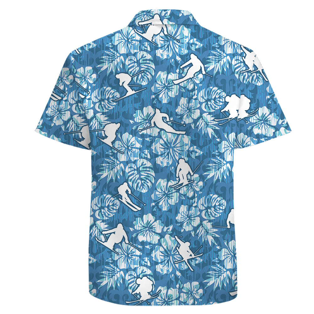 Button Up Men's Shirt, Cotton, Blue, Snowman Pattern