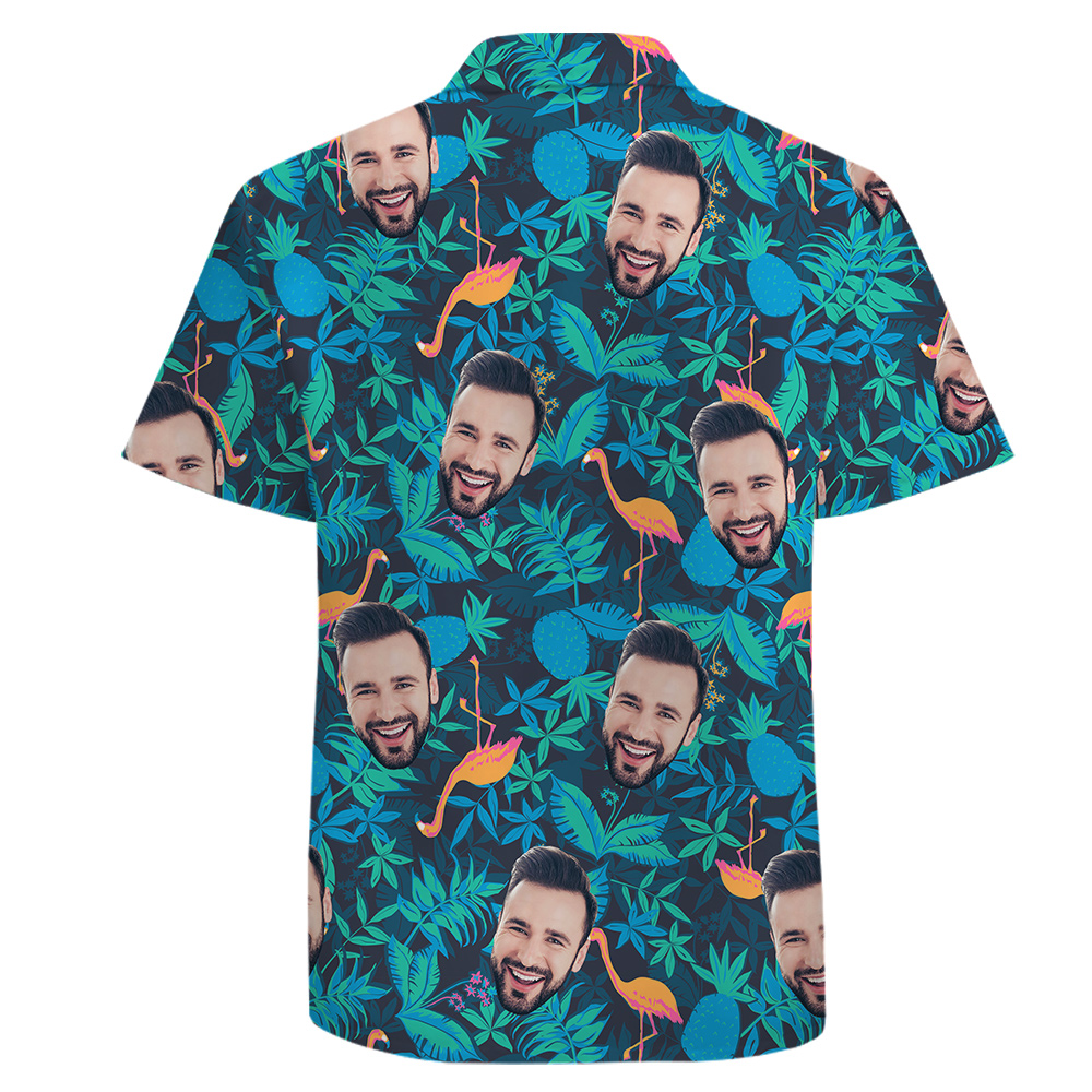 100% Cotton Button Up Men Shirt, Custom Face, Green Forest