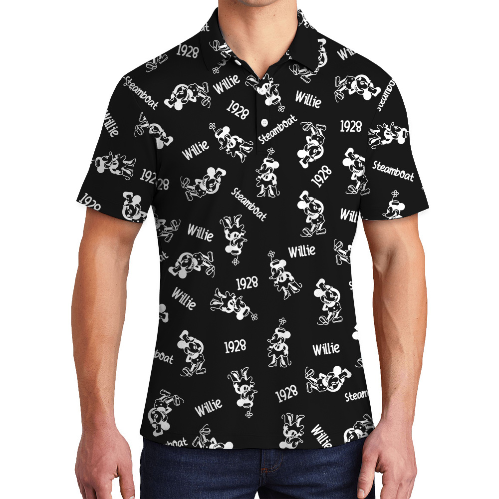 Vintage Mickey Steamboat Willie Men's Black Hawaiian Polo Shirt - variant image 1