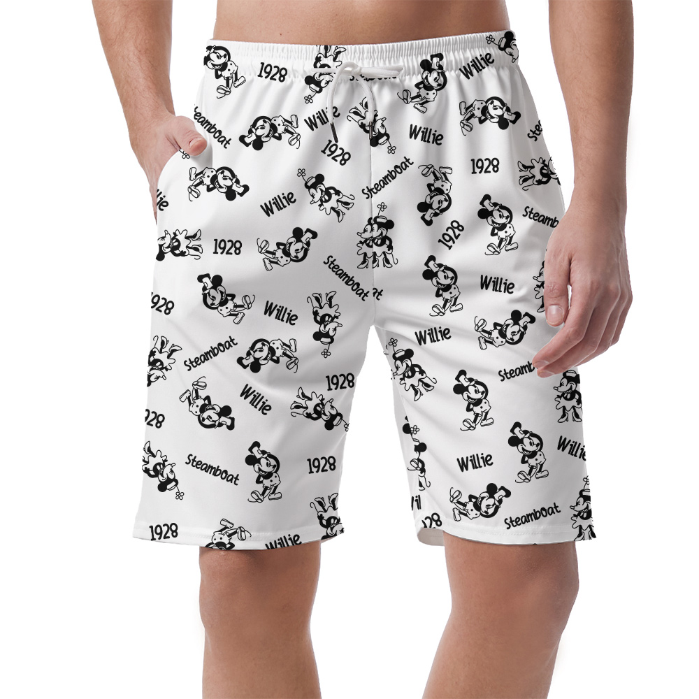 Vintage Mickey Mouse Steamboat Willie Movie Hawaiian Beach Shorts For Men - variant image 1