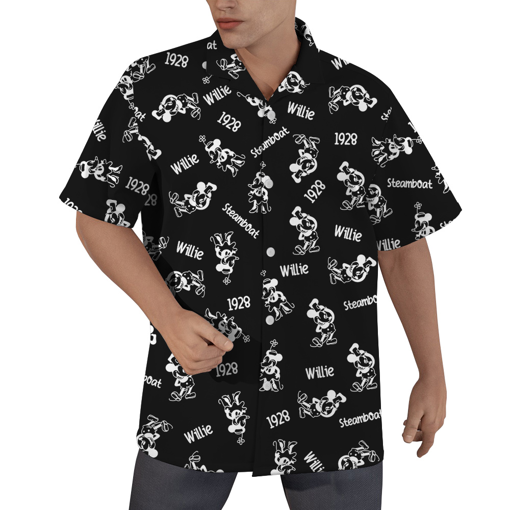 Mickey Steamboat Willie Movie 1928 Black Hawaiian Shirt - variant image 1