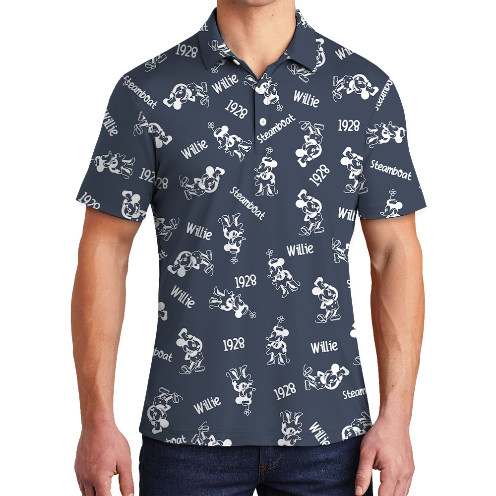 Cute Mickey Steamboat Willie Movie 1928 Navy Men's Hawaiian Polo Shirt - variant image 1