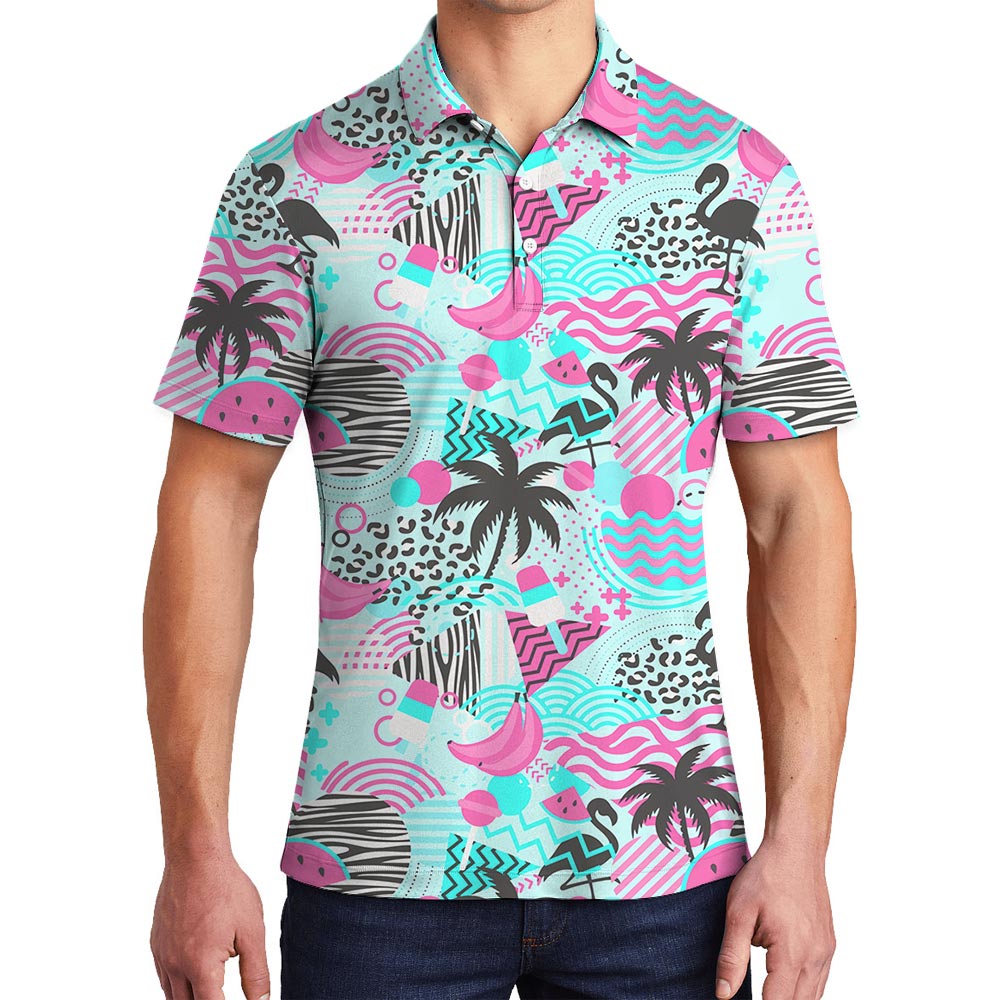 Retro Flamingo Men's Golf Shirt Tropical - variant image 1