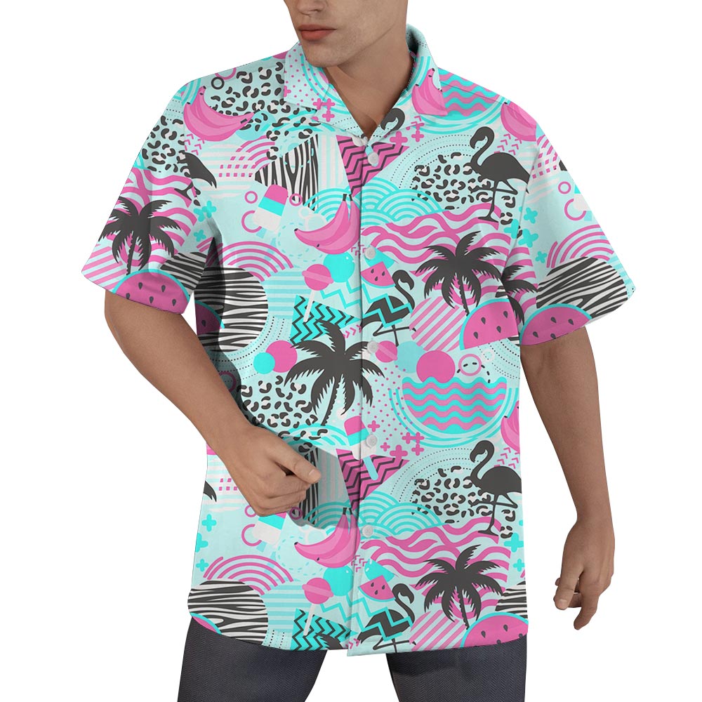 Flamingo Retro Men's Hawaiian Button Shirt - variant image 1