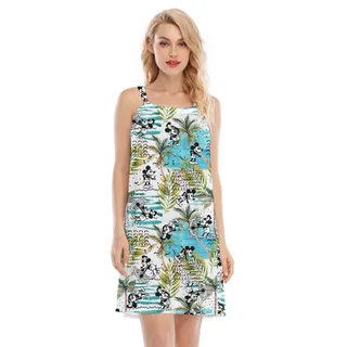 Cute Mickey Steamboat Willie Tropical Palm Trees Aloha Cami Dress