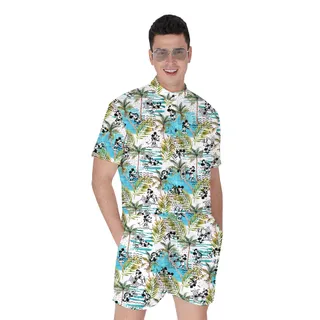 Mickey Steamboat Willie Tropical Palm Trees Hawaiian Romper For Men