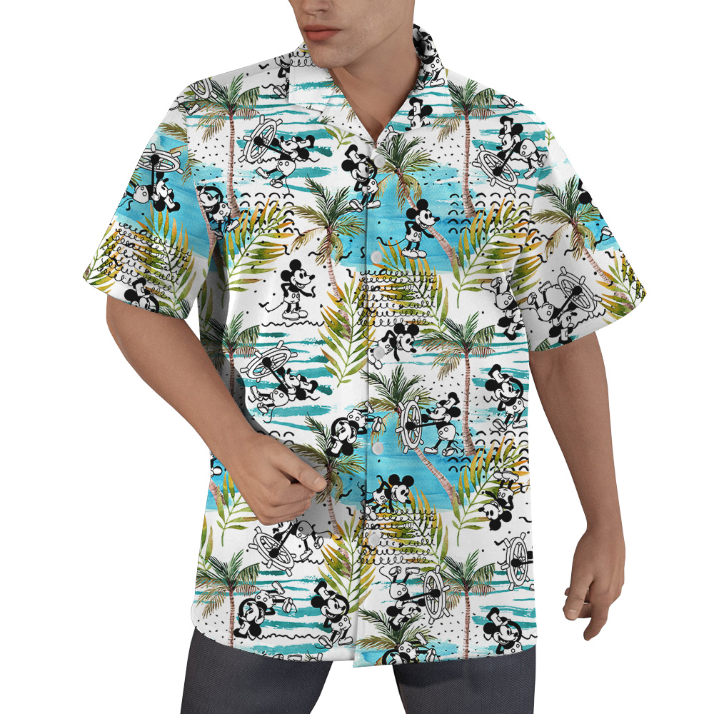 Tropical Palm Trees Steamboat Willie Mickey Hawaiian Shirt - variant image 1