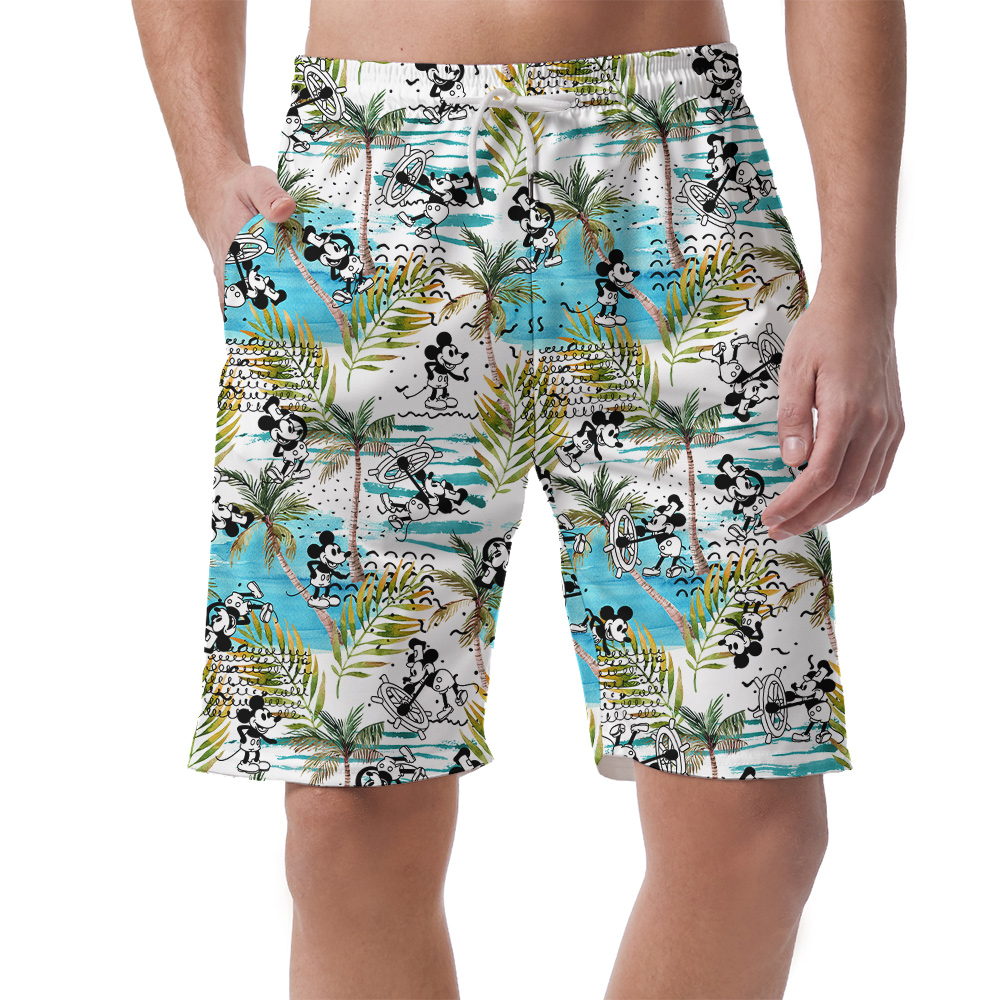 Funny Mickey Steamboat Willie Tropical Palm Trees Men's Hawaiian Beach Shorts - variant image 1