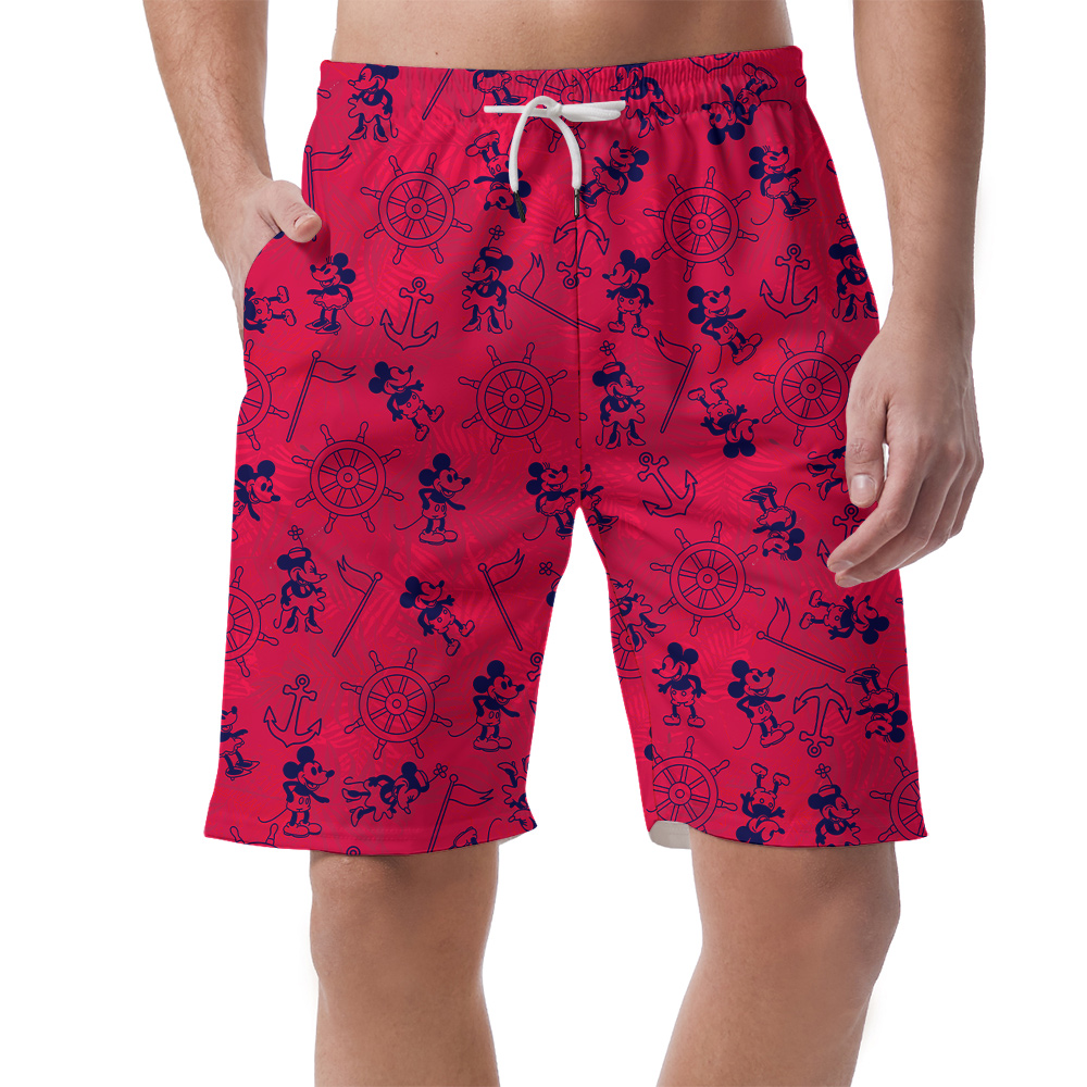 Classic Mickey Steamboat Willie Red Hawaiian Men's Beach Shorts - variant image 1