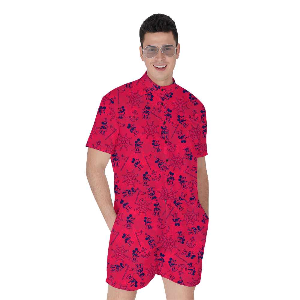 Classic Mickey Steamboat Willie Red Hawaiian Romper For Men - variant image 1