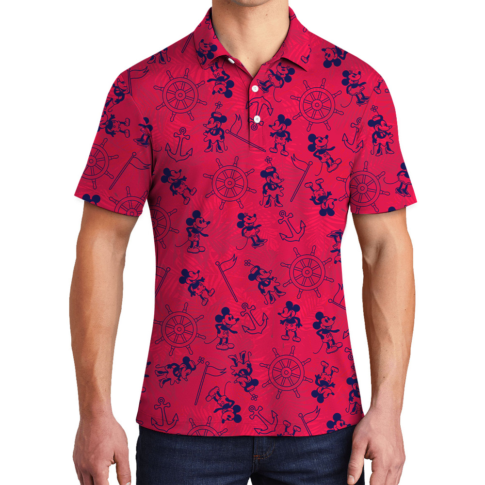 Vintage Mickey Steamboat Willie Red Hawaiian Polo Golf Shirt For Men - variant image 1