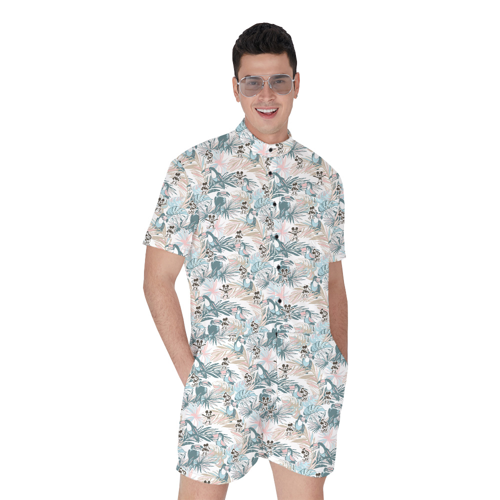 Tropical Vintage Parrot Mickey Steamboat Willie Hawaiian Romper For Men - variant image 1