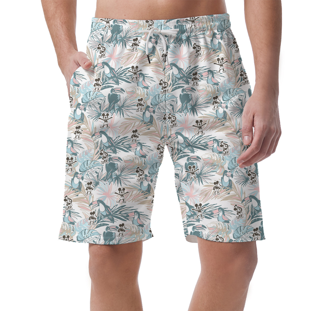 Steamboat Willie Mickey Vintage Tropical Parrot Hawaiian Beach Shorts For Men - variant image 1
