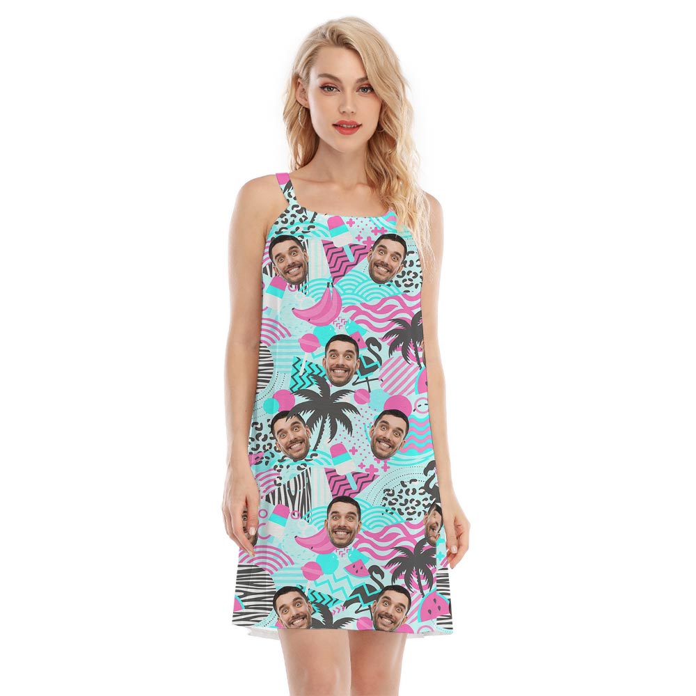 Retro Flamingo Women's Aloha Dress Custom Face - variant image 1