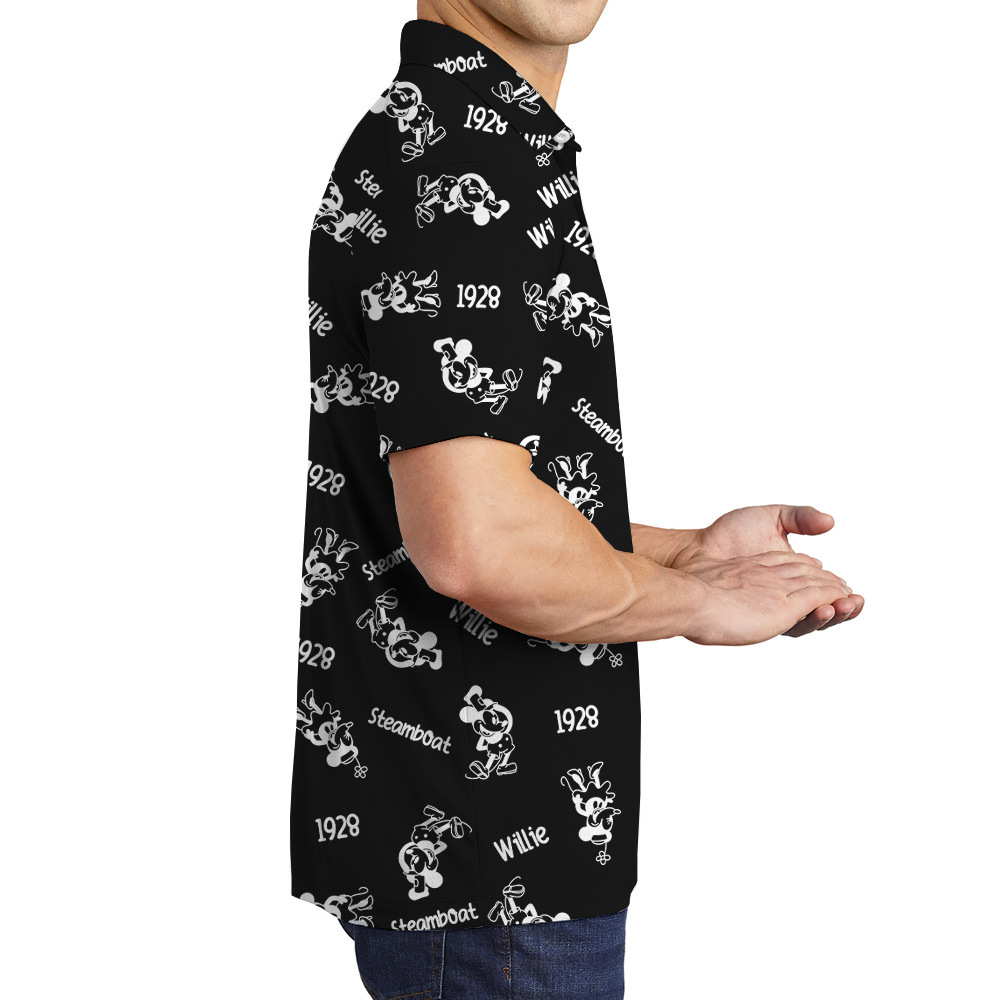 Vintage Mickey Steamboat Willie Men's Black Hawaiian Polo Shirt