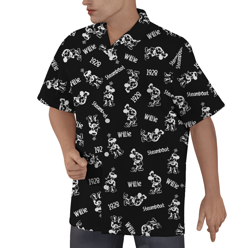 Mickey Steamboat Willie Movie 1928 Black Hawaiian Shirt