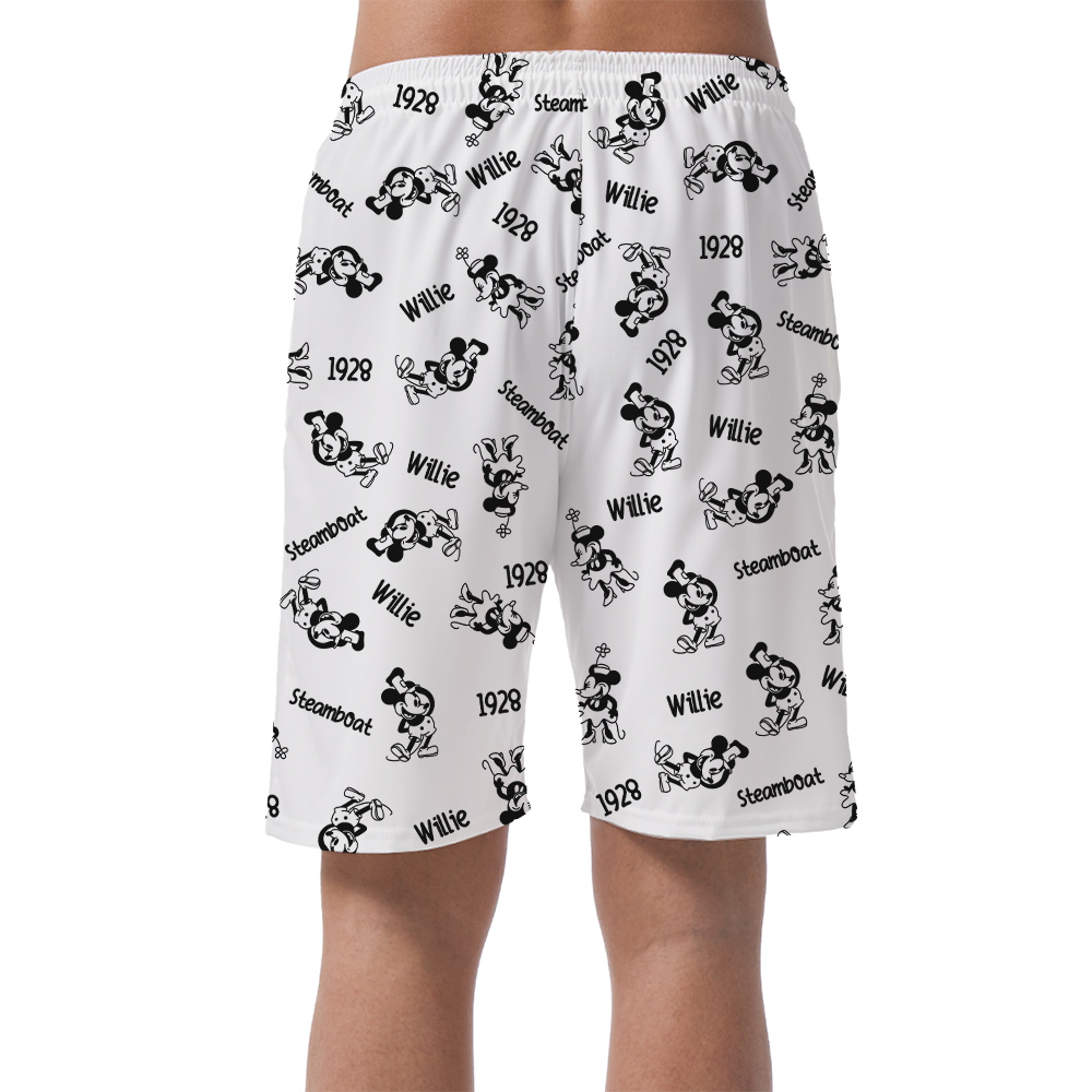 Vintage Mickey Mouse Steamboat Willie Movie Hawaiian Beach Shorts For Men