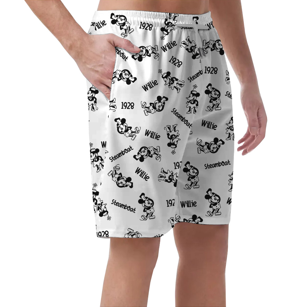 Vintage Mickey Mouse Steamboat Willie Movie Hawaiian Beach Shorts For Men