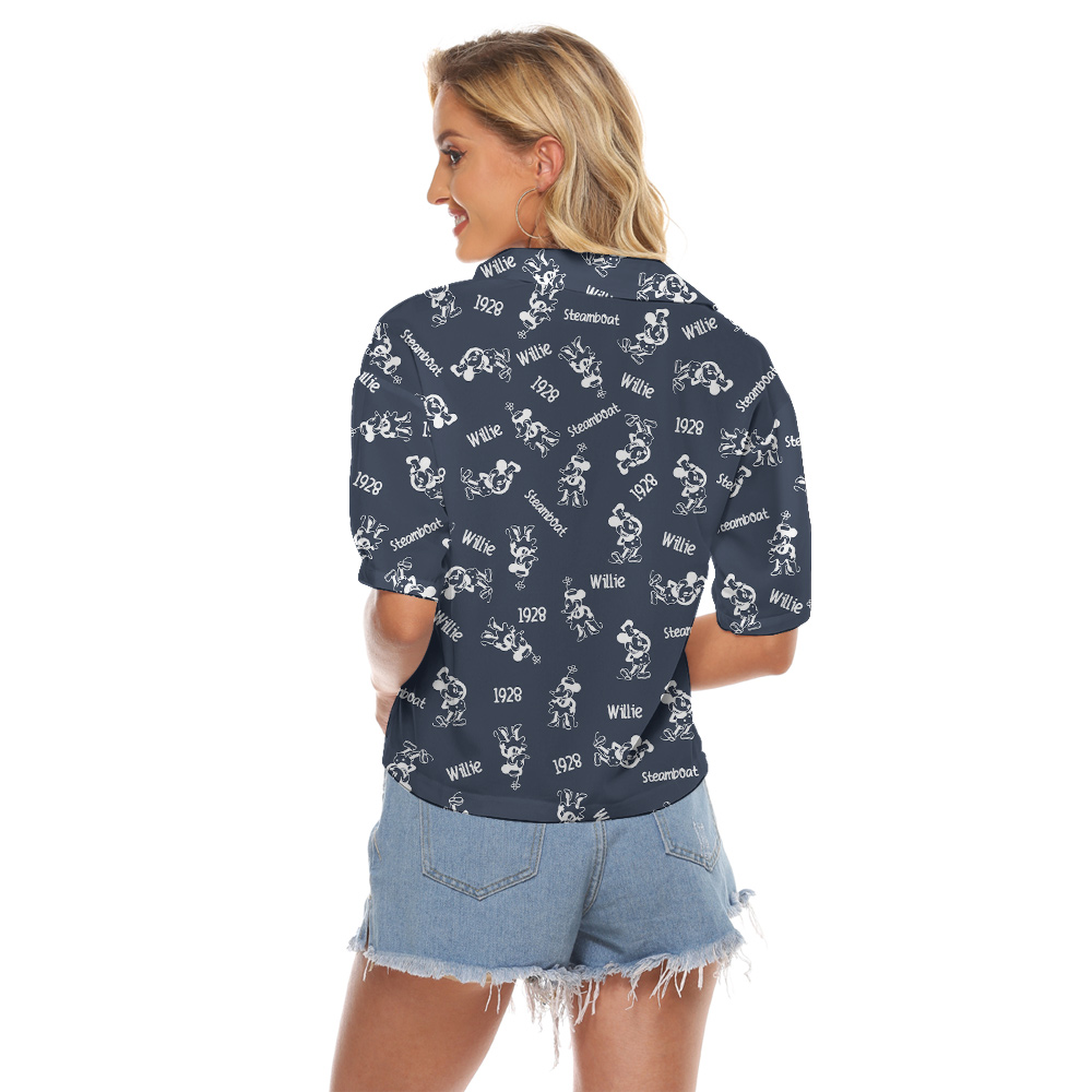 Steamboat Willie Mickey Vintage Hawaiian Cropped Shirt For Women