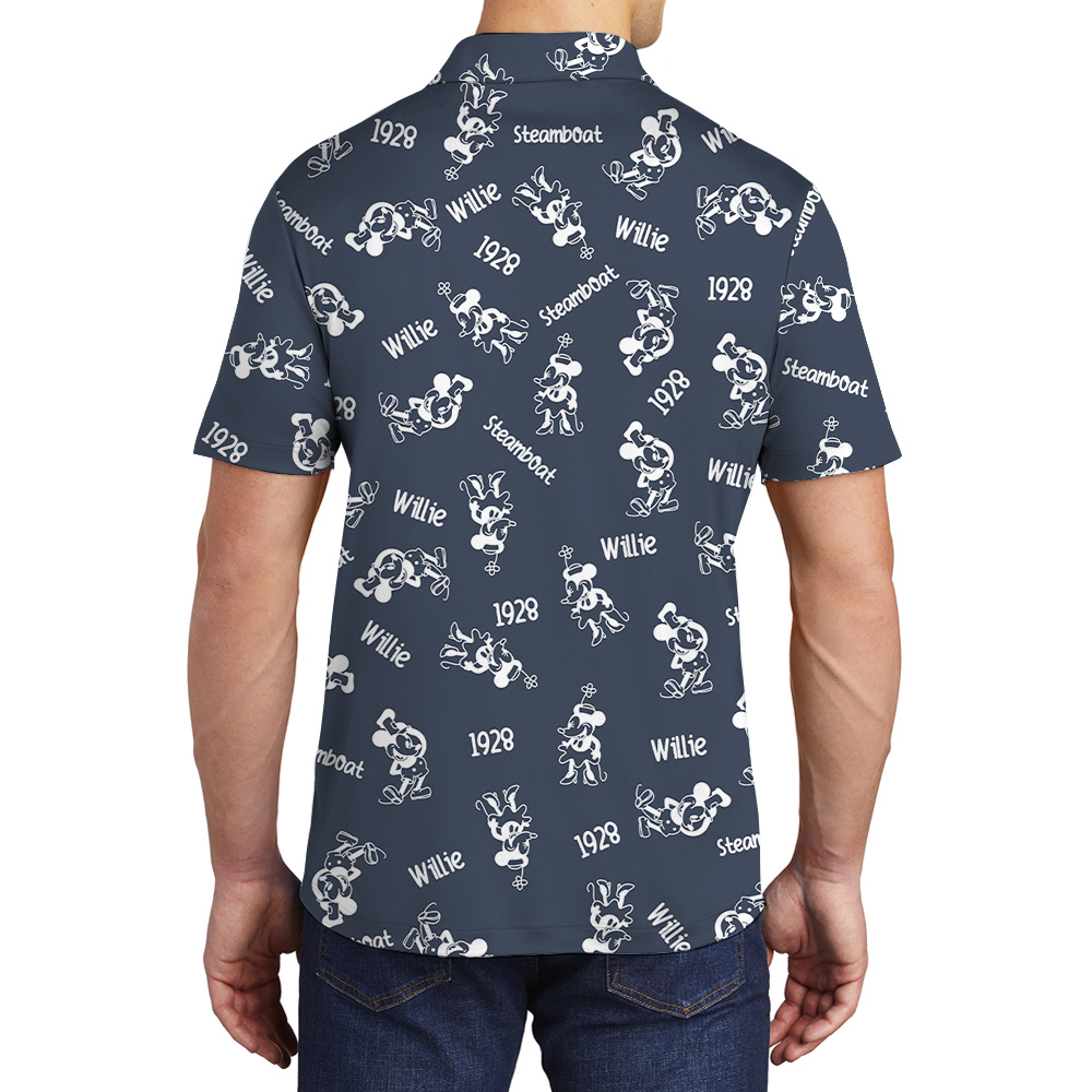 Cute Mickey Steamboat Willie Movie 1928 Navy Men's Hawaiian Polo Shirt