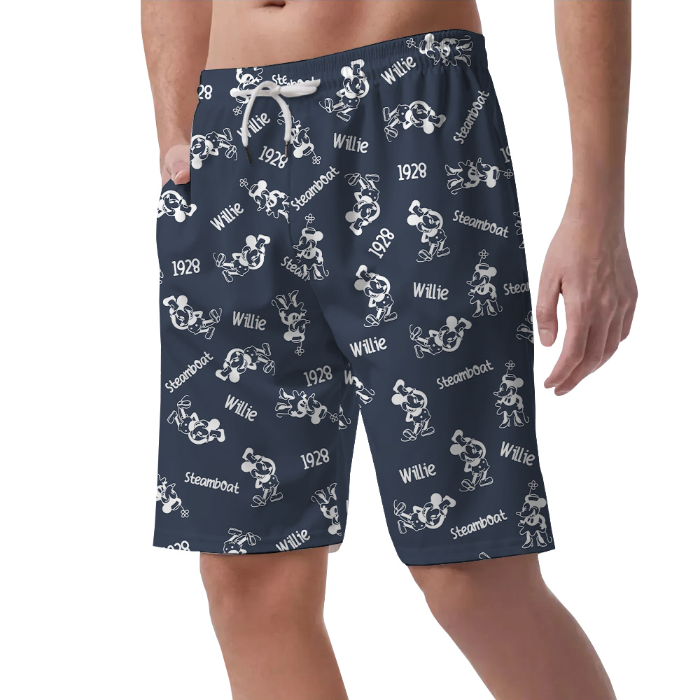 Classic Mickey Steamboat Willie 1928 Navy Men's Hawaiian Beach Shorts